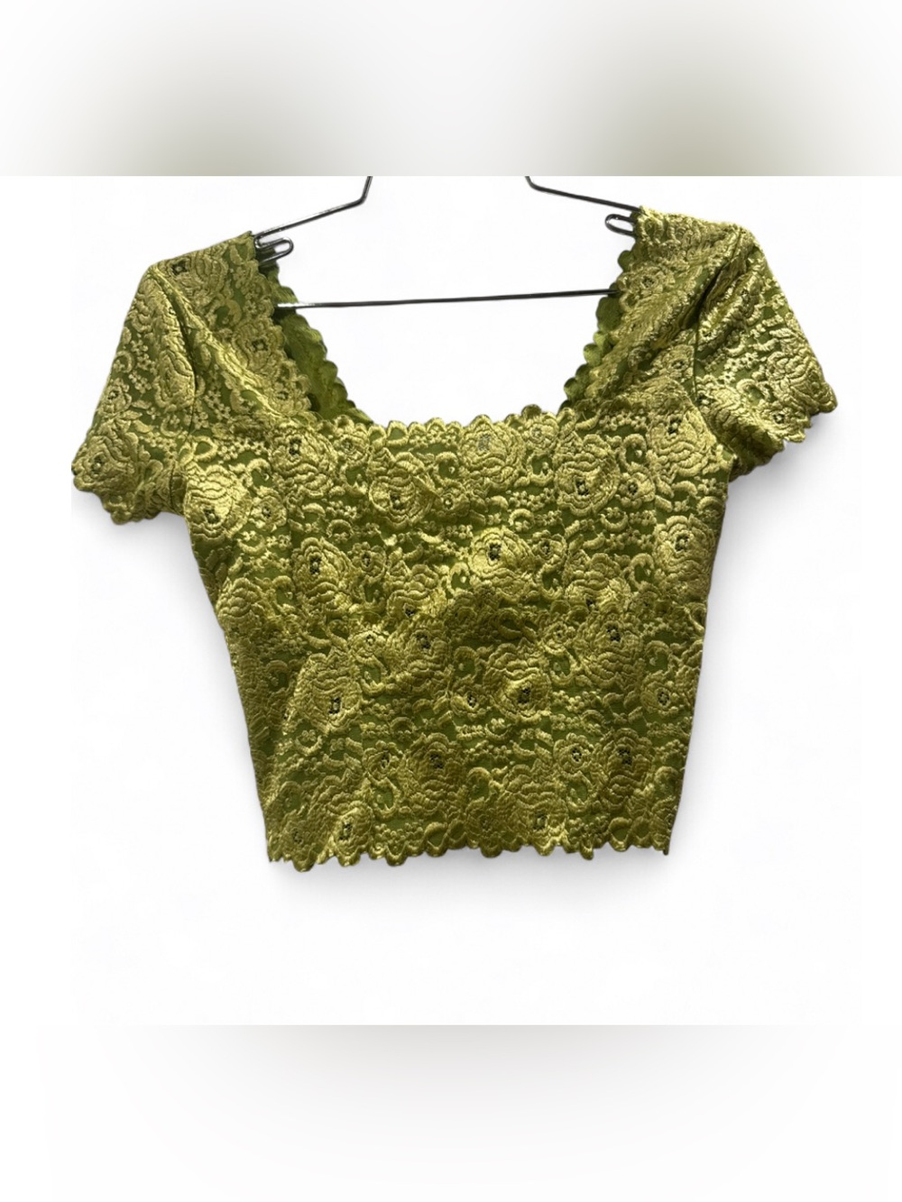 Vintage Casadei Olive Lace Square-Neck Crop Top
